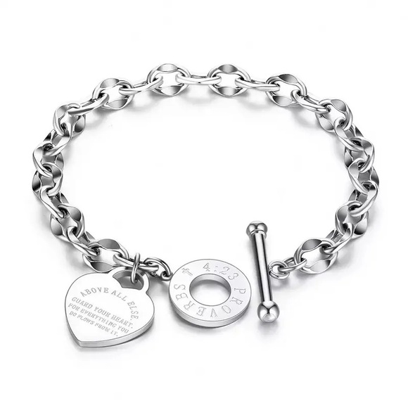 Chelsea Rose Collections Jewelry - Guard Your Heart Toggle Bracelet - White Gold Plated
